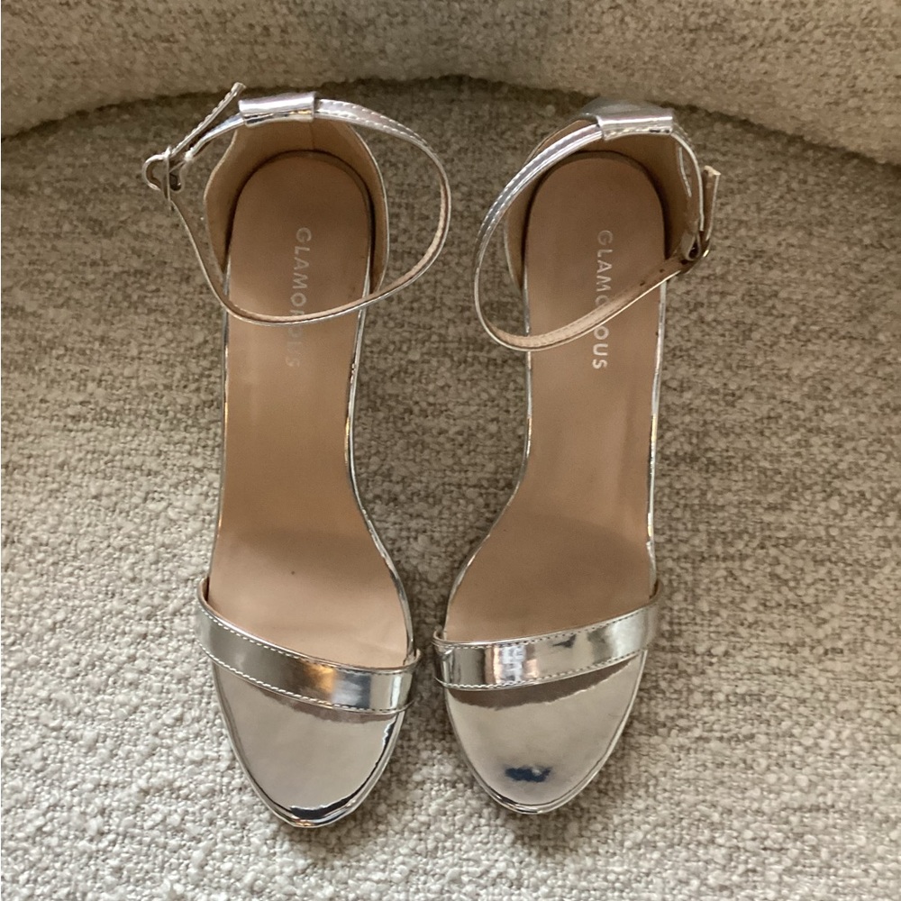 Glamorous Silver Stiletto Heels Elegant Sandals
